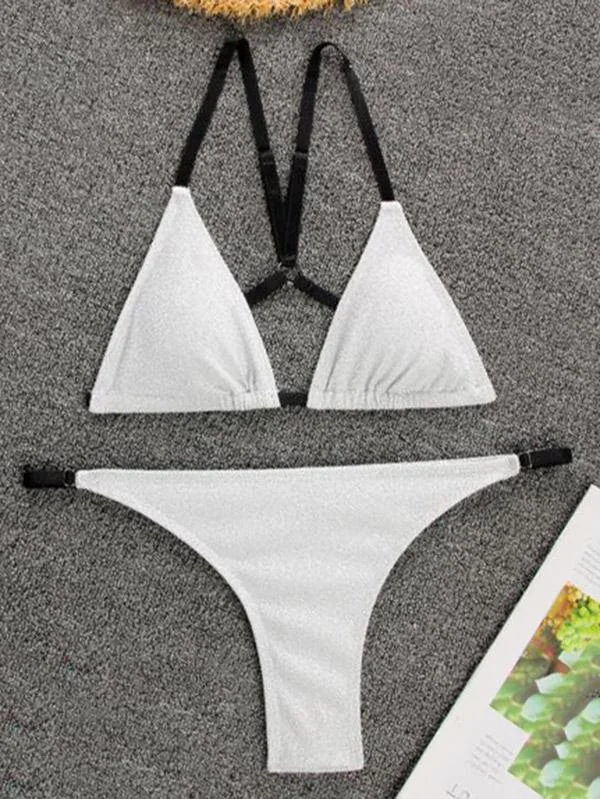 Weet Look Triangles Backless Split Bikini Swimsuit