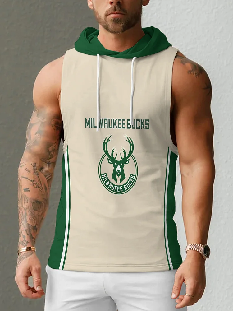 Milwaukee Bucks Men's Casual Comfy Sleeveless Hooded Tank Top