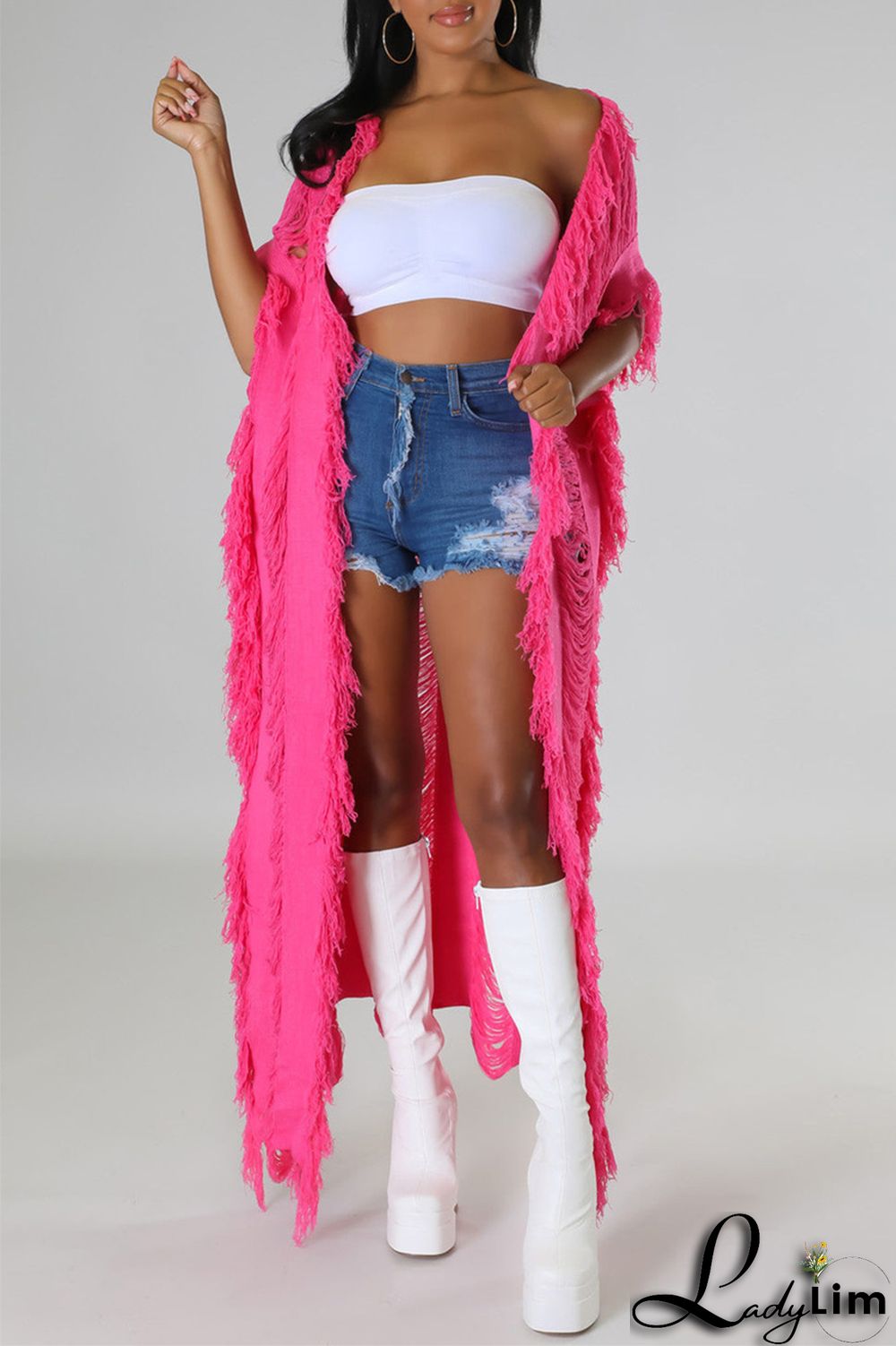 Black Fashion Casual Solid Tassel Patchwork Cardigan Outerwear