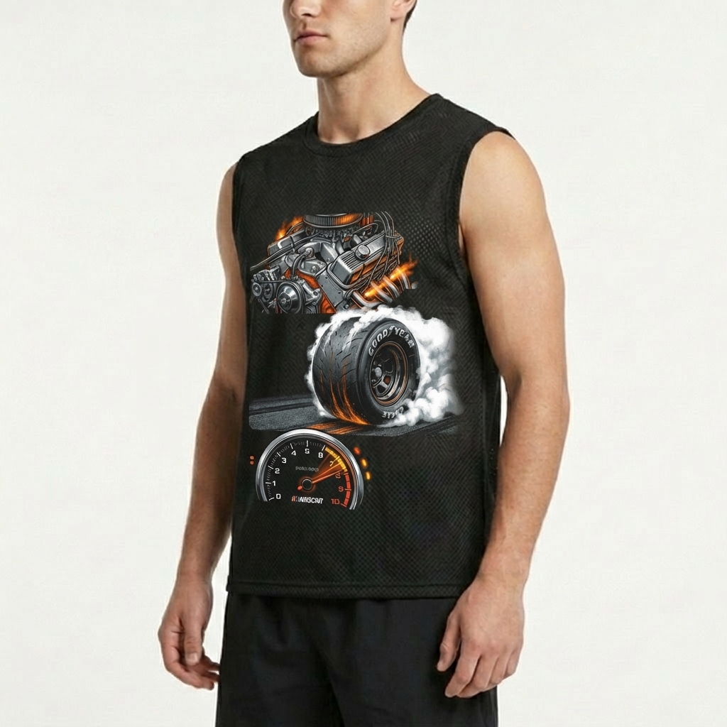 Polyester Mesh Pit Crew Sleeveless Jersey for Men - Racing Team Style Athletic Tank Top