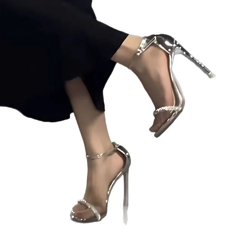 Breakj Breakj The Summer Of 2025, The New Silver Patent Leather With Water Drill High Heels Women's Fine Heel Sandals Are Beautiful.