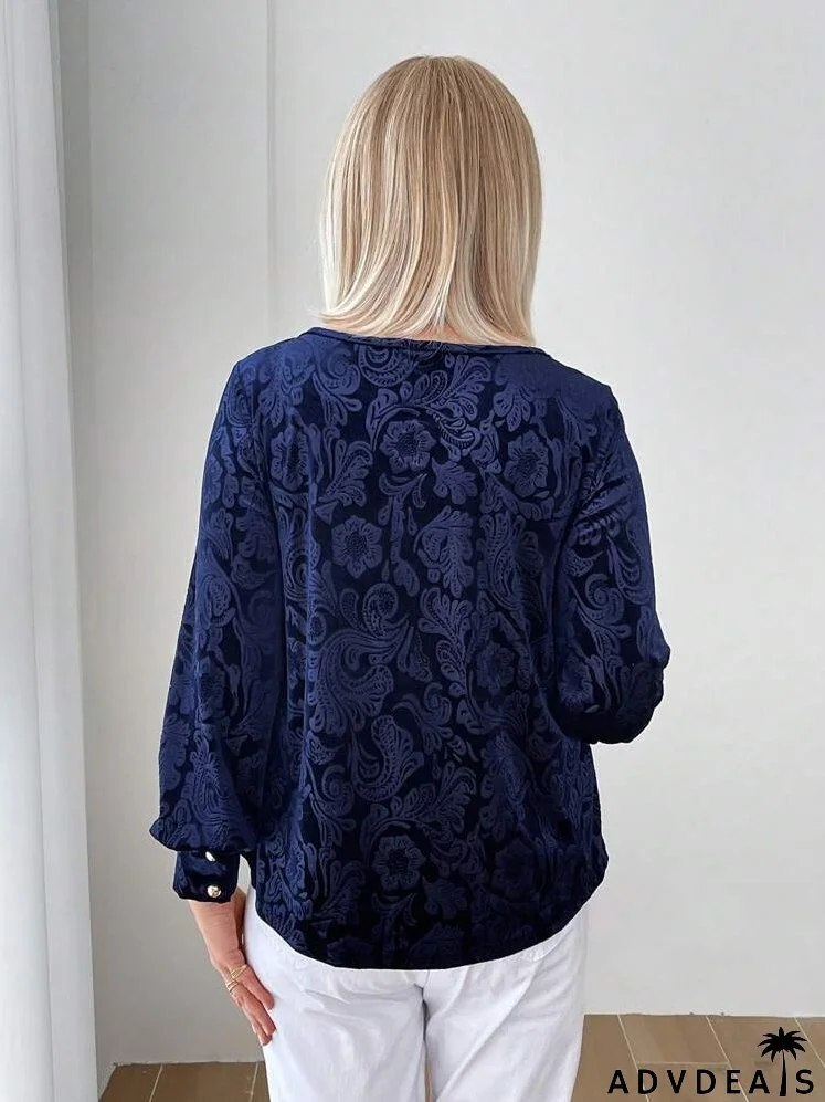 Women's Casual Floral Pattern Round Neck Long Sleeve Commuter T-Shirt, Autumn