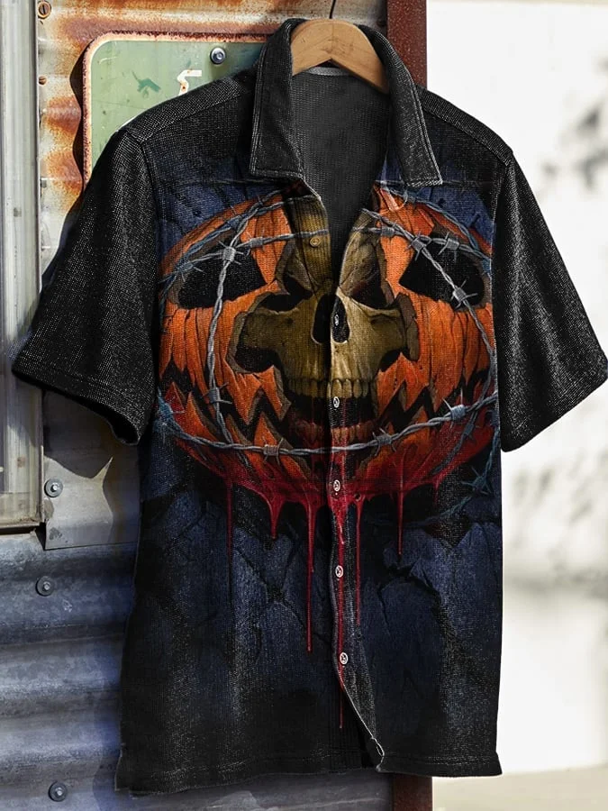 Men's Halloween Horror Skull Print Waffle Shirt