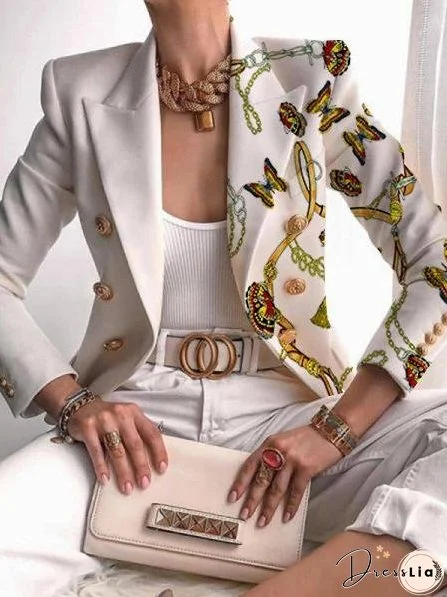 Blazers Fashion Butterfly Print Button Blazer for Women