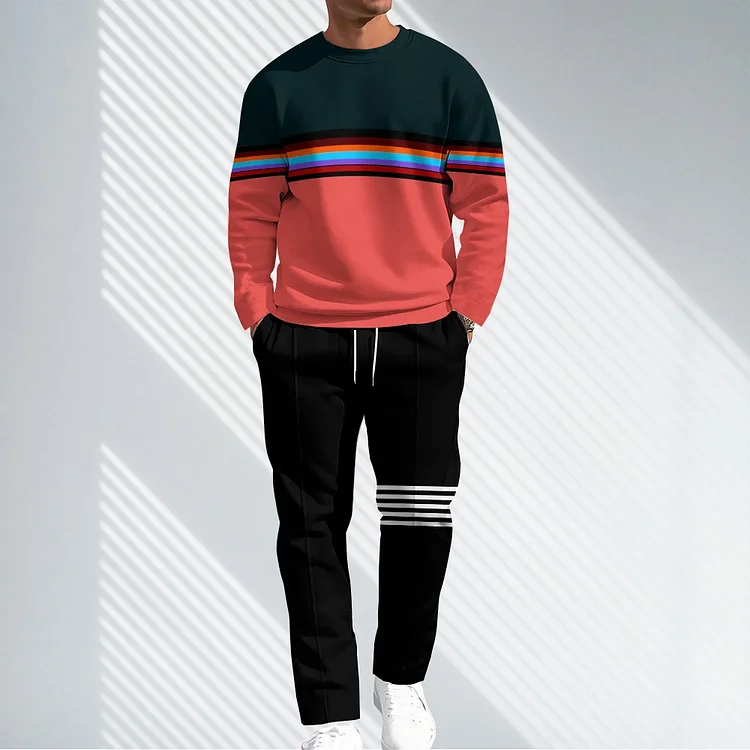 Men Causal Printed Hoodied and Pants Suit