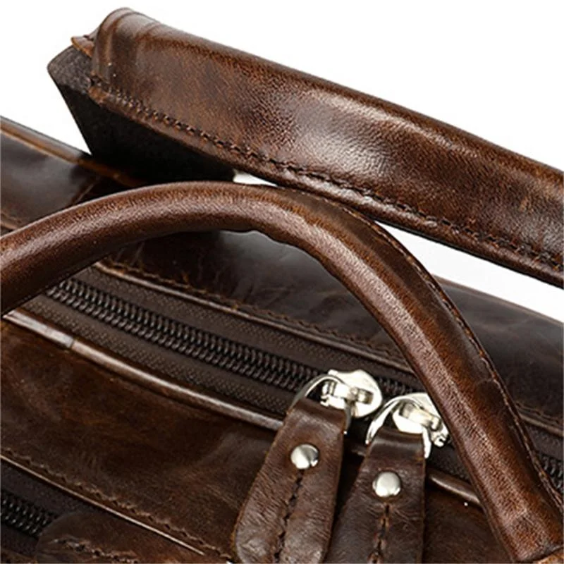 Classic Briefcase Leather Men's Portable 17 Inch Computer Bag Travel Bag