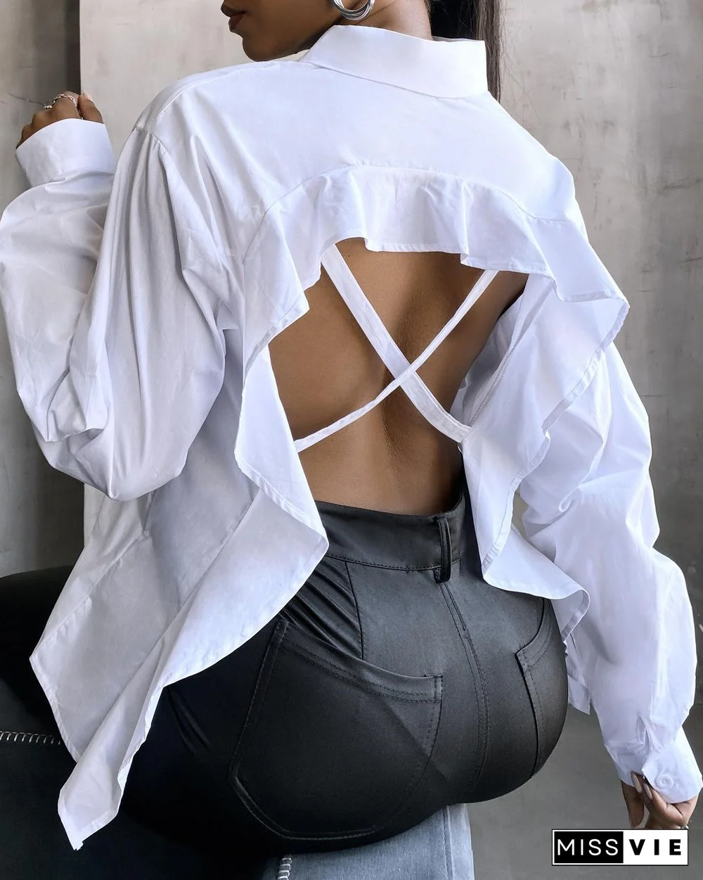 Crisscross Backless Ruffles Shirt