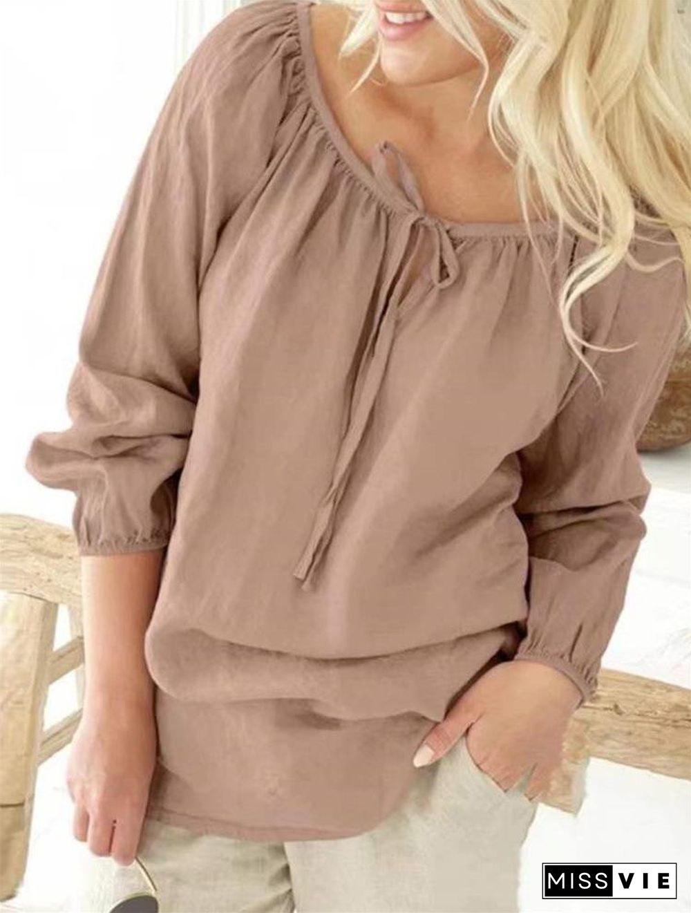Cool Loose Long Sleeve Strappy Blouse