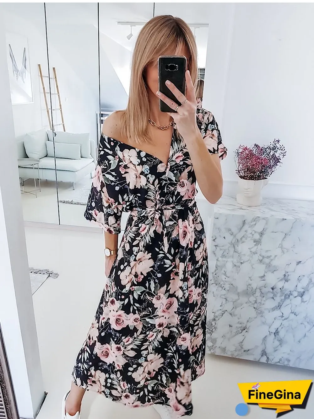 Women Casual Dress Summer Floral Print Red Maxi Dress Fashion V-neck Short Sleeve Elegant Lace Up Beach Party Dresses For Femme