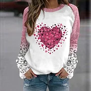 Giftitrends Valentine'S Day Women'S Blouse Casual Heart Printed Shirts Patchwork Round Neck Tops Autumn Long Sleeve Hoodless Pullovers