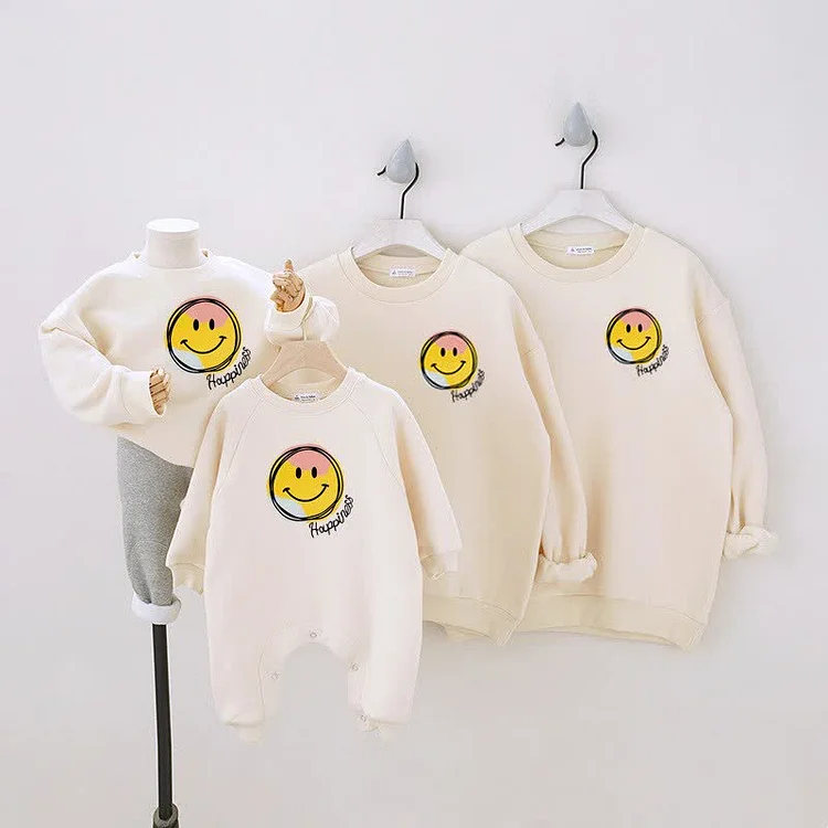 HAPPINESS Family Matching Smiley Face Romper Sweatshirt