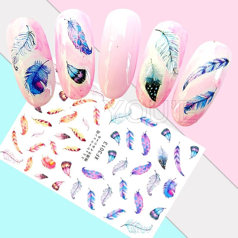 Feather and Animal Lion Nail Sticker for Manicure Design Decals Charming Nail Art Sticker Decoration Adhesive Sticker Nails DIY