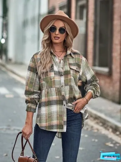 Plaid Button Up Dropped Shoulder Shirt