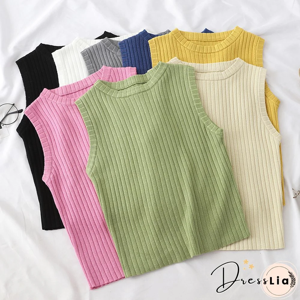 Heliar Plain Pink Knitted Tops Women Tank Tops Strapless Solid Vest For Women Vest Tops Summer Tank Tops