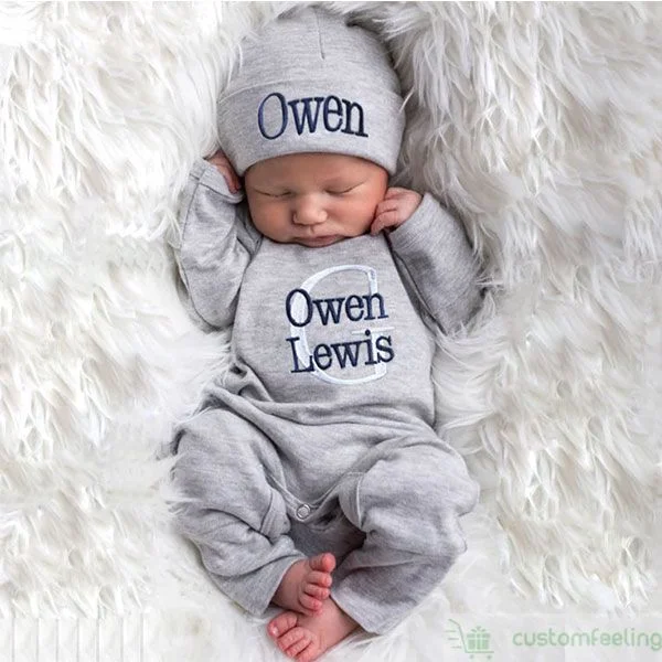 Personalized Baby Romper And Hat Baby Coming Home Outfit Set