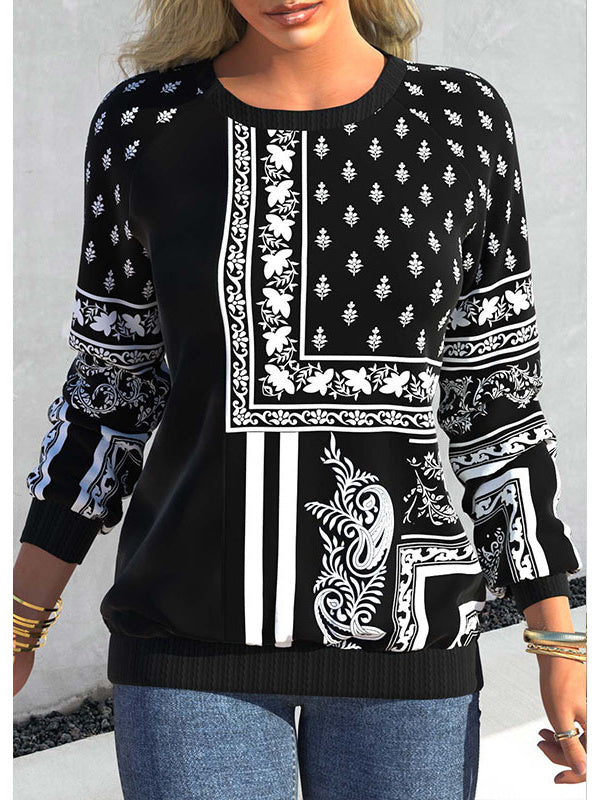 Women Long Sleeve V-neck Graphic Floral Printed Top