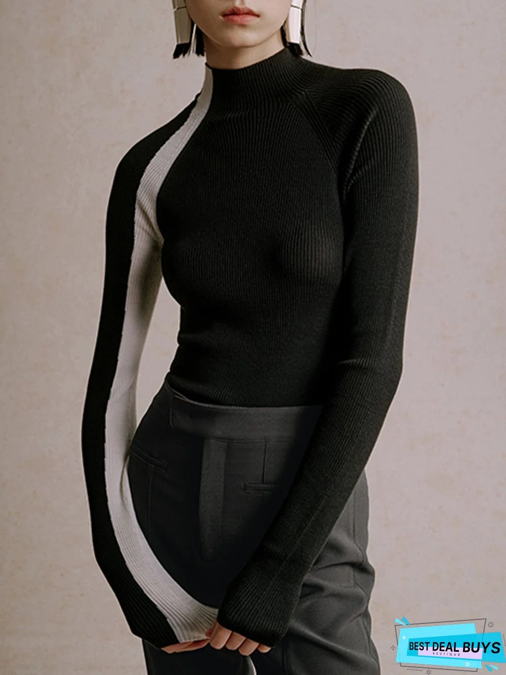 Simple Turtleneck Long sleeve Tight Sweater