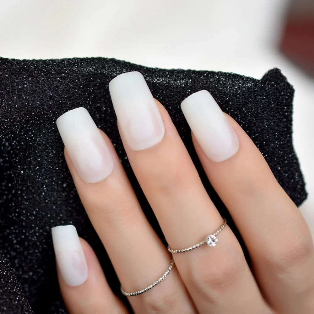 Gorgeous Cream False Nails Long Iridescent Matte Fake Nails Frost Art Design DIY Full Free Artificial False Nails 24-Nail Inspo