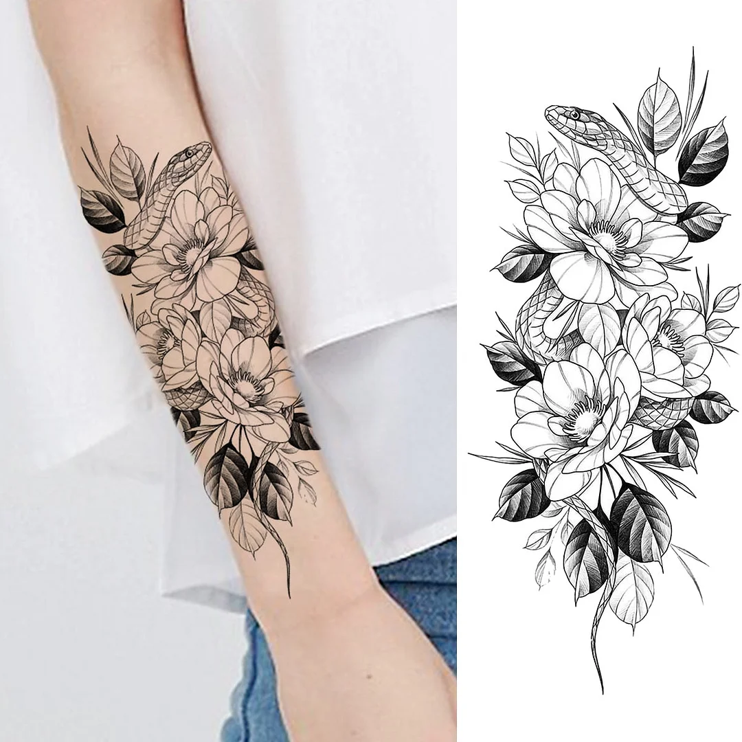 Realistic Snake Unique Forearm Temporary Tattoos For Men Adult Serpent Moon Fake Tattoo Waterproof Body Art Painting Tatoo Paper