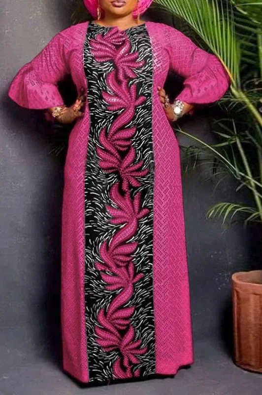 Vintage Printed Sundress 3/4 Fare Sleeve Maxi Dress