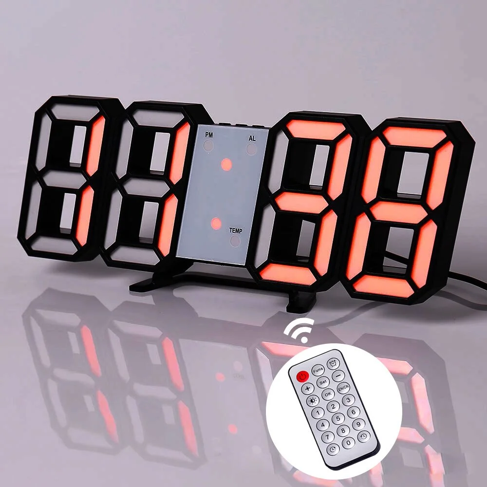 LED Digital Wall Clock Alarm Clock Wall Hanging Table Desk Electronic Digital Clock With 3 Levels Brightness Home Decor