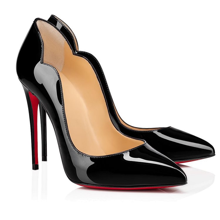 100mm/120mm Women's High Heels Hand-stitched Scalloped Edges Hot Chick Party Black Pumps
