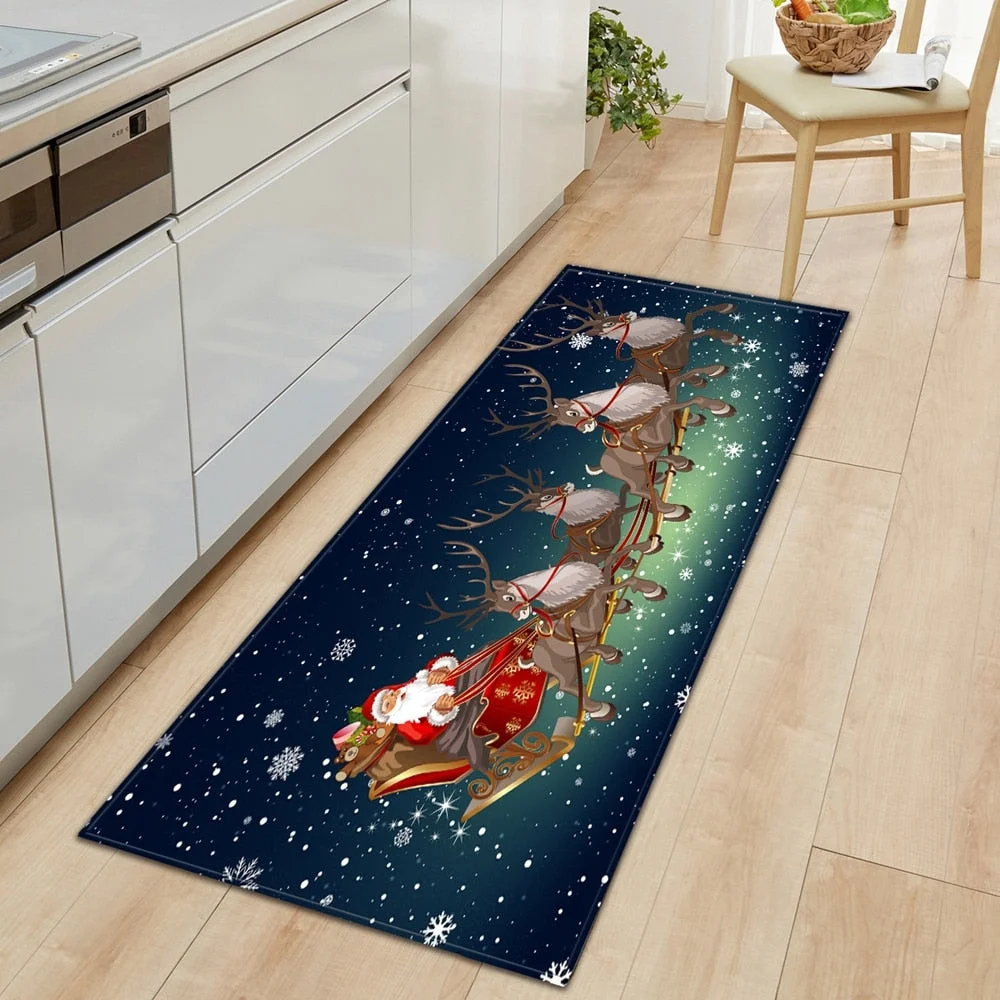 Christmas Kitchen Mat Rectangle Entrance Doormat Bedroom Home Floor Decoration Living Room Carpet Hallway Bathroom Anti-slip Rug