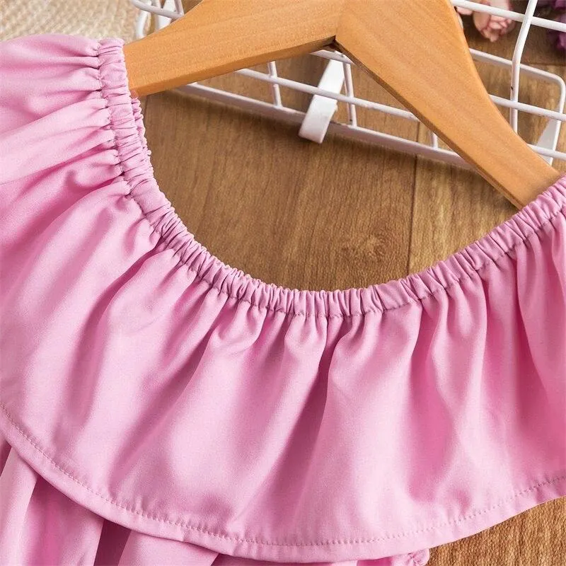 Baby Girls Romper Clothes Set Newborn Infant Summer Tees Top+Strap Short Pants Polka Dot Birthday Party Chstrening Gown Outfits
