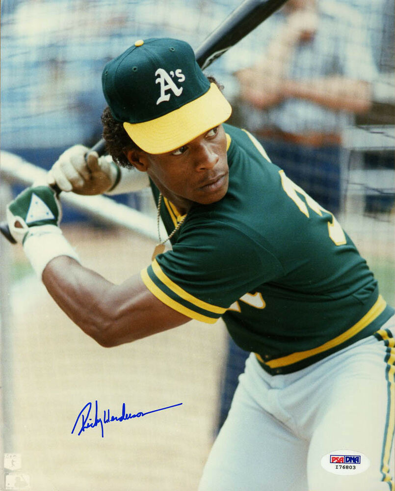 Rickey Henderson SIGNED 8x10 Photo Poster painting Oakland A's PSA/DNA AUTOGRAPHED HOF