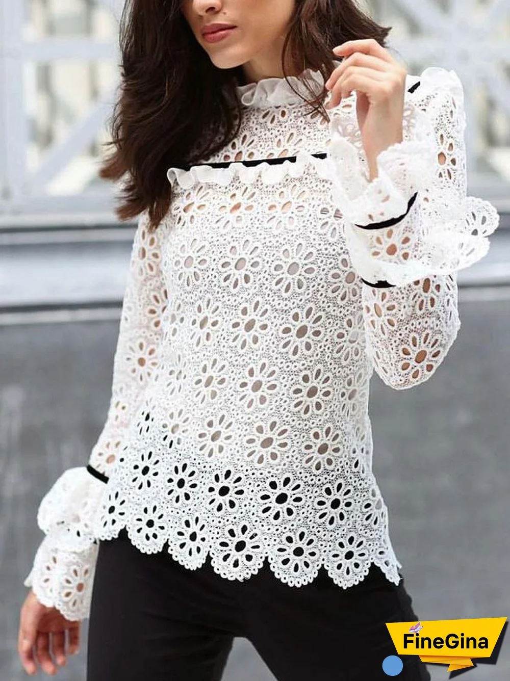 Lace Hollow Ruffled Shirt