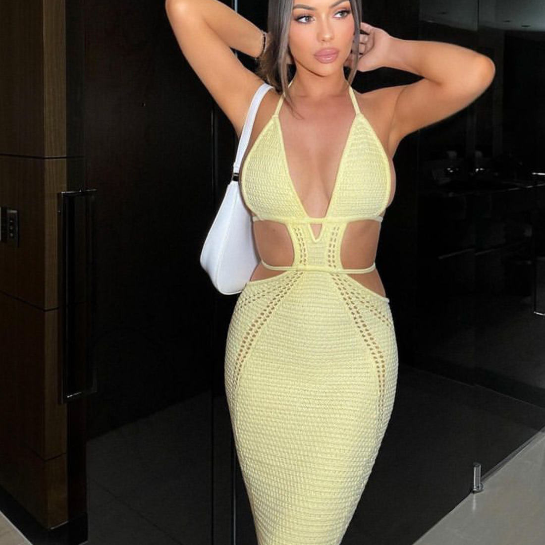 Ootddress Female Knit Lace-Up Maxi dress Backless Slim Fashion Beach Outfits Y2k Dress Hollow Out Bandage Knitwear Party Women Dress
