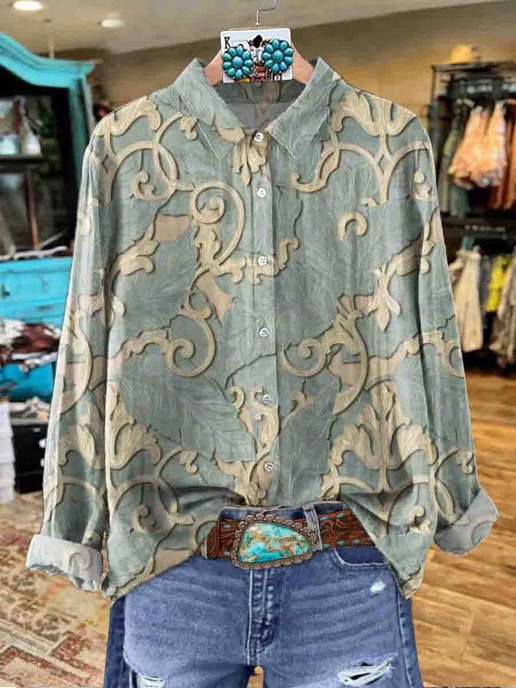 Women's Vintage Floral Print Casual Cotton Shirt