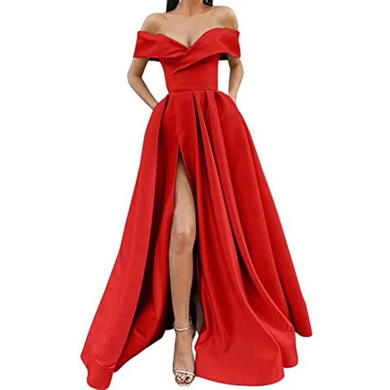Brownm Brownm 2025 New Party Evening Dress Word Shoulder-Singing Noodles Long Overseas Warehouse Dress
