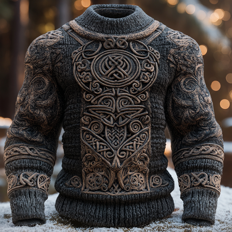 Men's Ancient Viking Tribal Art Inspired Winter Warmth Knit Woolen Sweater