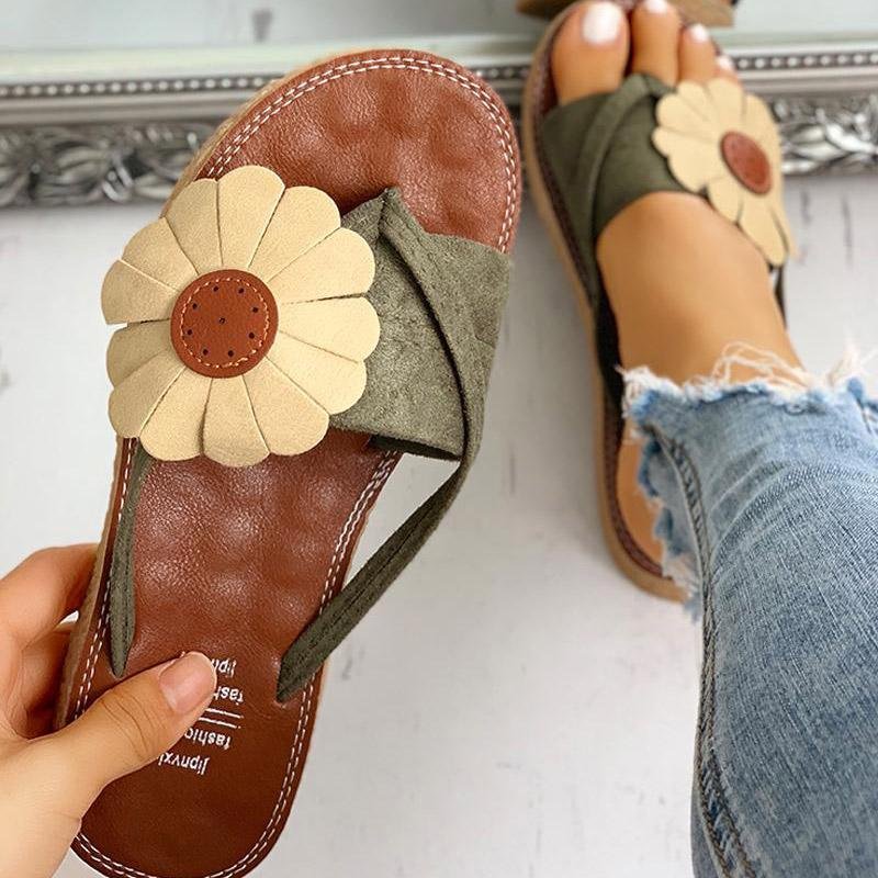 Toe Post Flower Design Flat Sandals - Womens Fashion Online Shopping