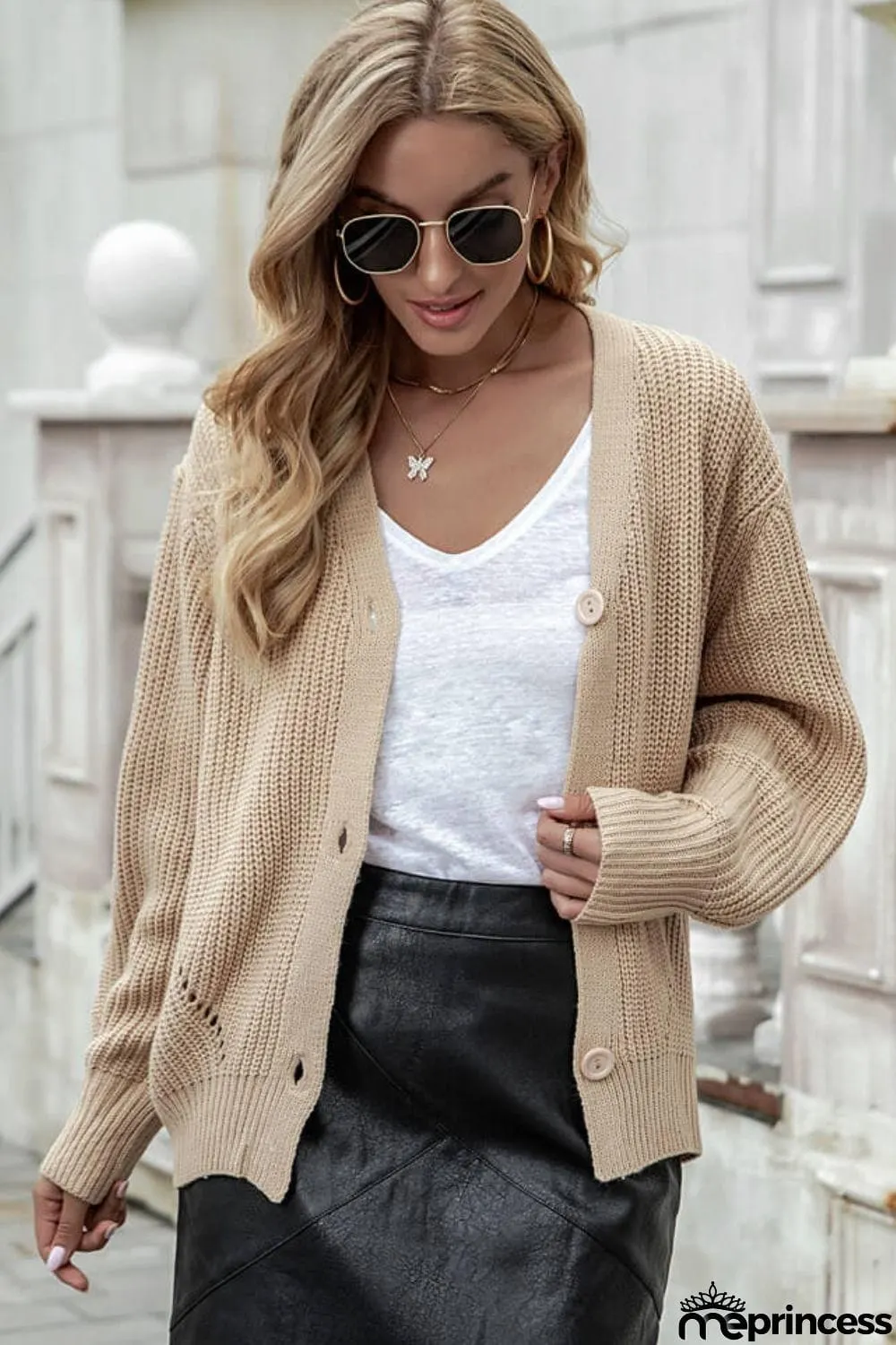 Button Front Dropped Shoulder Cardigan