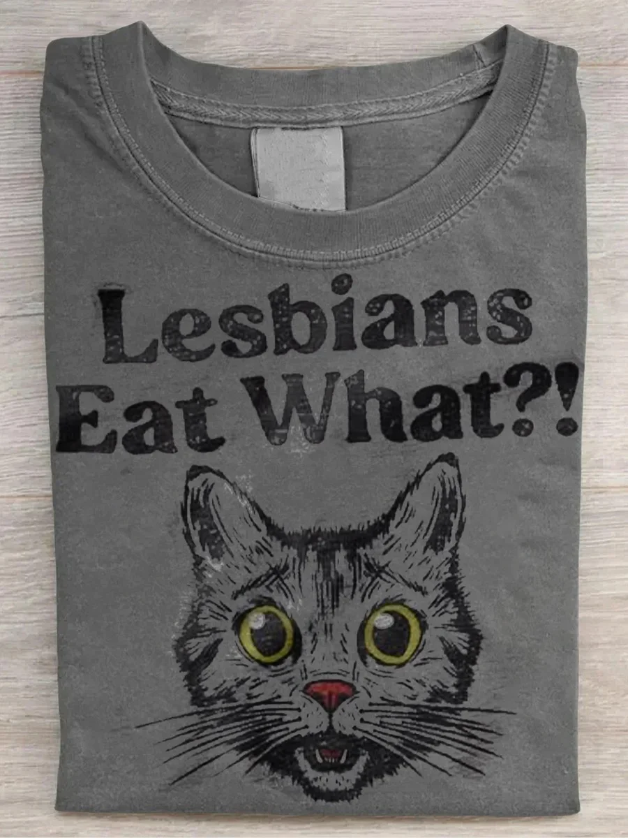 Eagerlys  Lesbians Eat What Funny Cat T-shirt Eagerlys