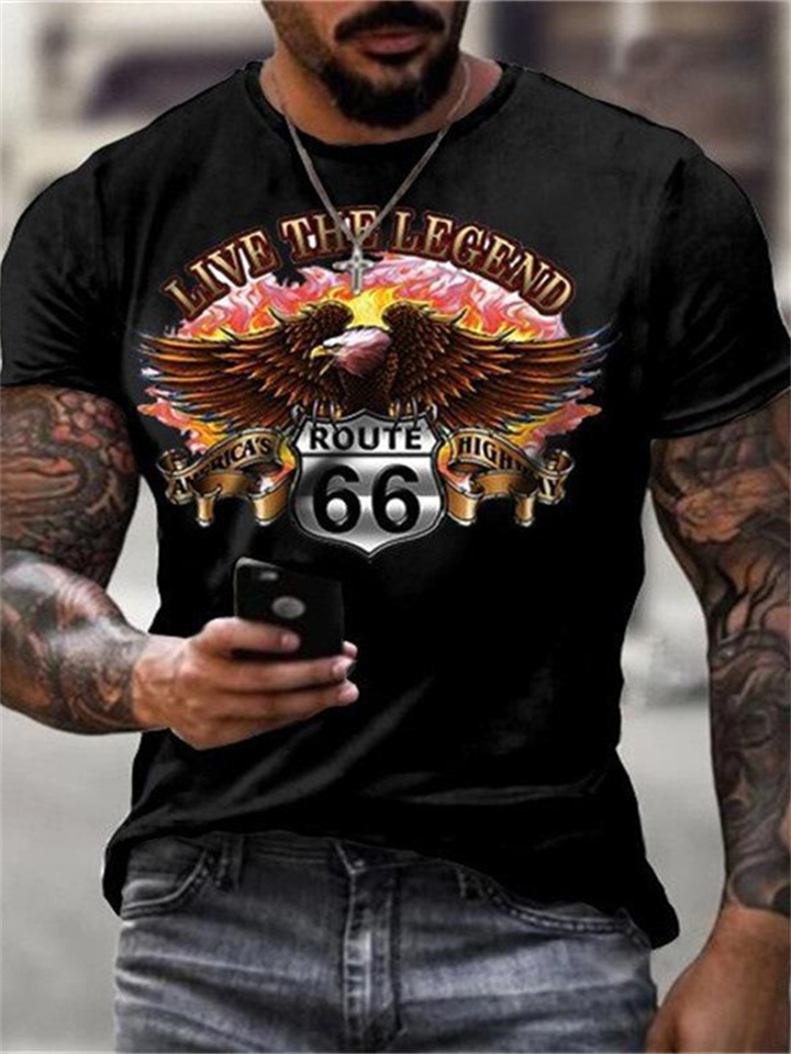 Men's T-shirt 3d Fashion Printed Route 66 Short Sleeve Summer Round Neck Tops
