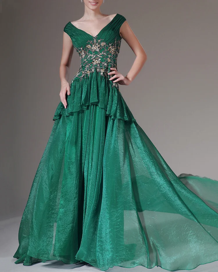 Women's Streamer Sequin Lace Chiffon Long Dress