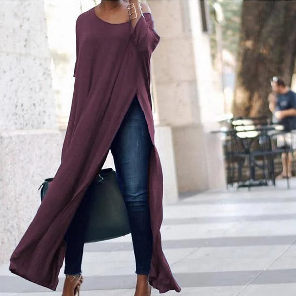Scoop Neck Side Vented Plain Blouses