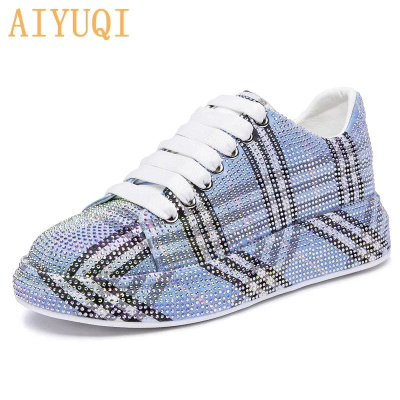Christmas Gift Women's Sneakers Shoes Big Size New Rhinestone Lace-up Women Loafers Fashion Glittering Student Shoes Women