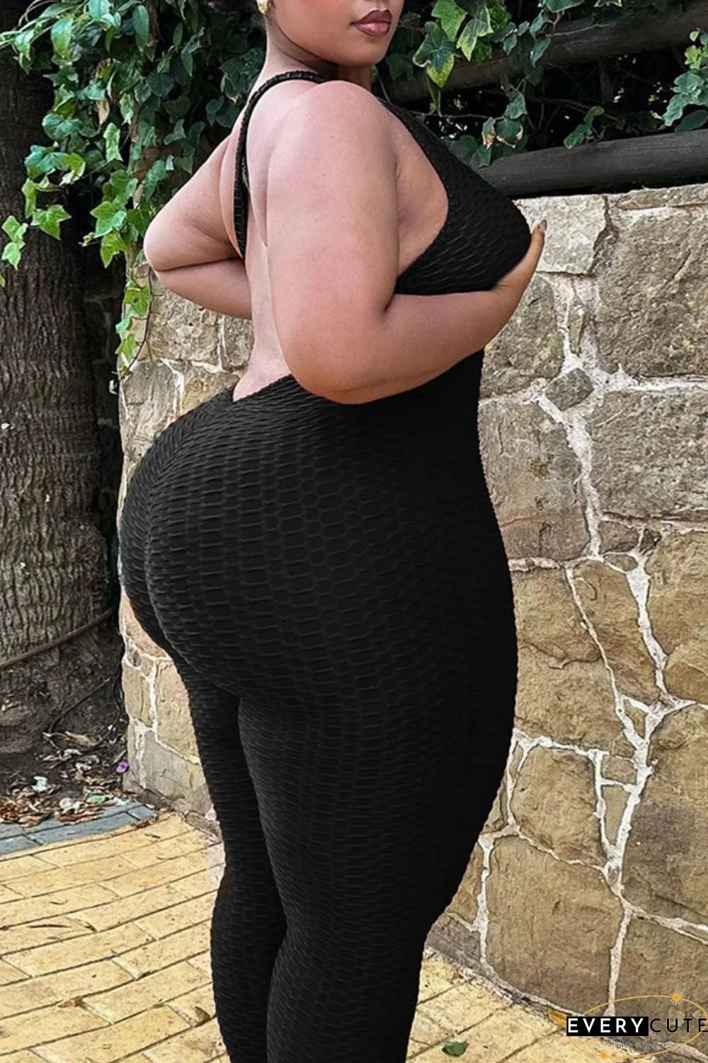 Pink Sexy Casual Solid Backless V Neck Plus Size Jumpsuits