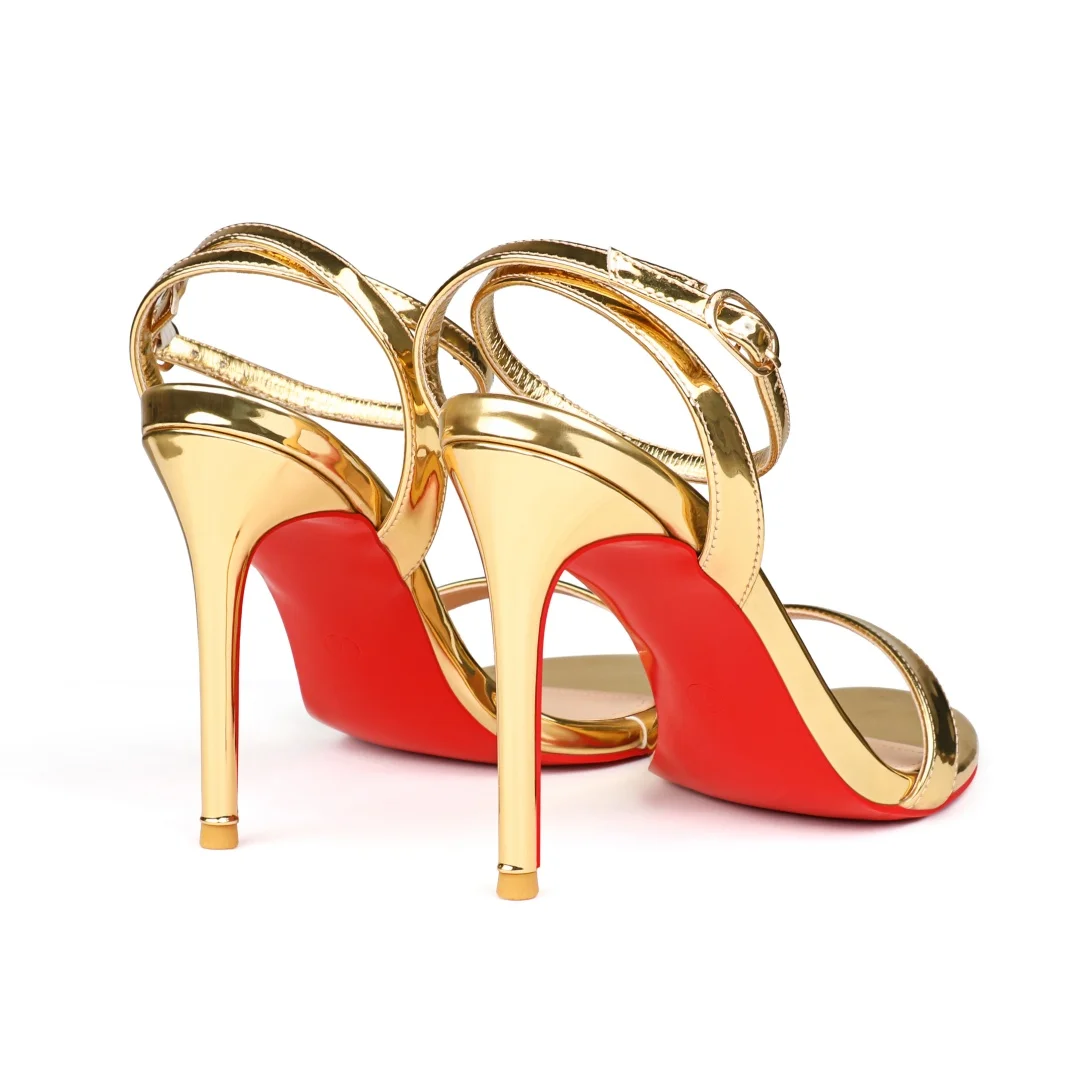 100mm Women's Sandals Round Open Toe Red Bottom Ankle Straps Pumps-MERUMOTE