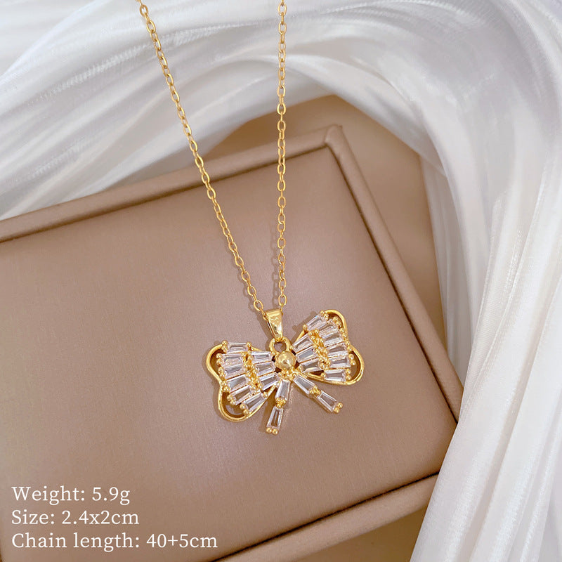 Copper Micro-Inlaid Necklace For Women Copper Micro-Inlaid Real Gold Electroplating Simple Ins Exquisite Clavicle Chain Neck Chain