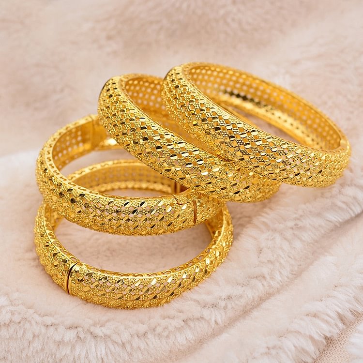 4Pce New Fashion lady Luxury Gold Color Jewelry Bangles Ethiopian African Women Dubai Bracelet