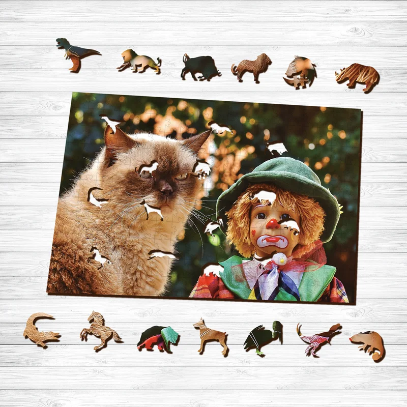 Ericpuzzle™ Ericpuzzle™Clown And Cat Wooden  Puzzle