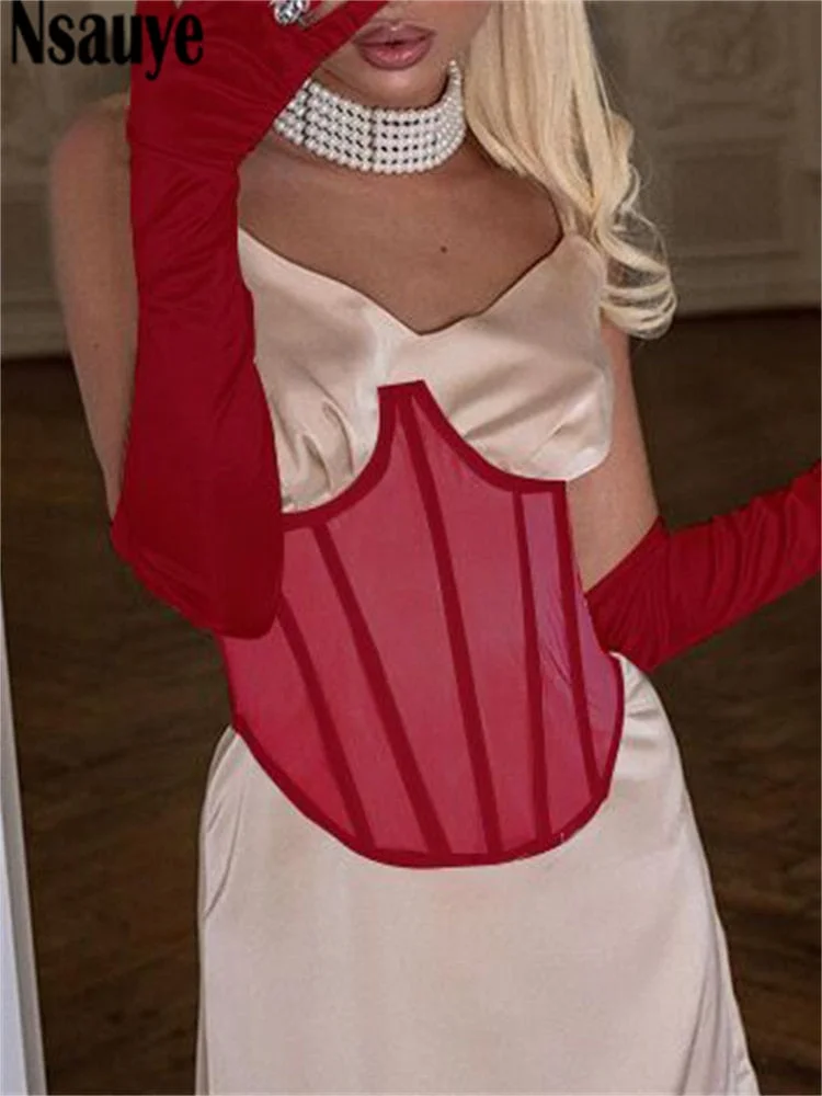 Nsauye Female Crop Top Sexy Off Shoulder See Through Summer 2022 Sleeveless Tube Y2K Corset Tops Women Party Club Tank Top