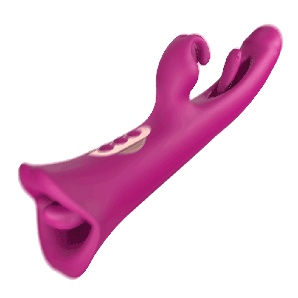 3 In 1 Big Mouth Flapping Tongue Licking Rabbit Vibrator - Rose Toy