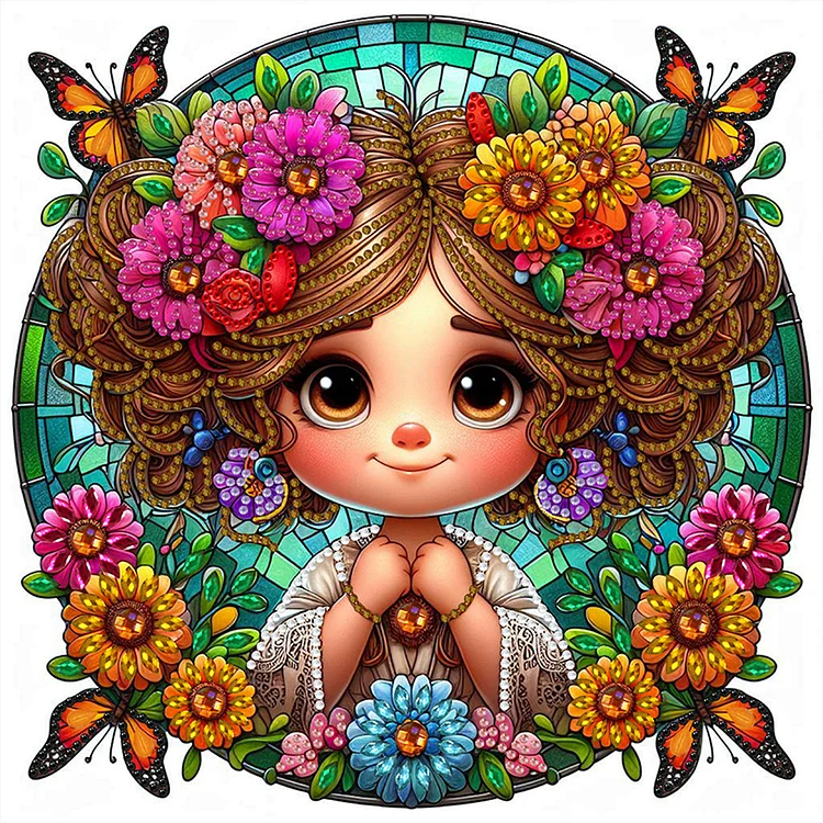Sunflower Girl 30*30cm (Canvas) Special Shaped Drill Diamond Painting gbfke