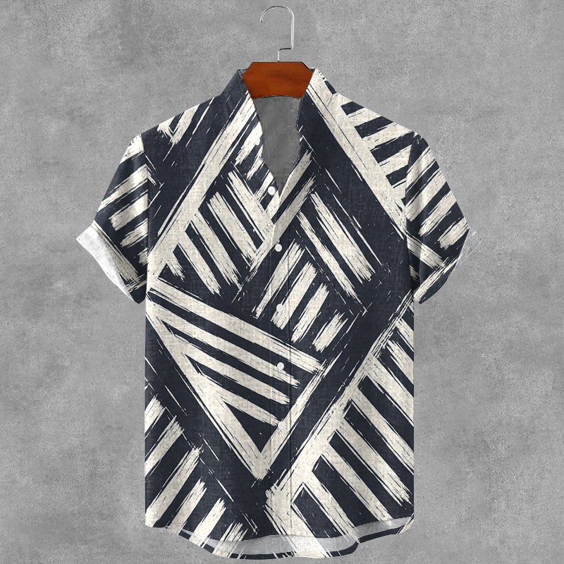 Men's Gradient Multicolor Pattern Print Linen Blend Cozy Shirt  artssus